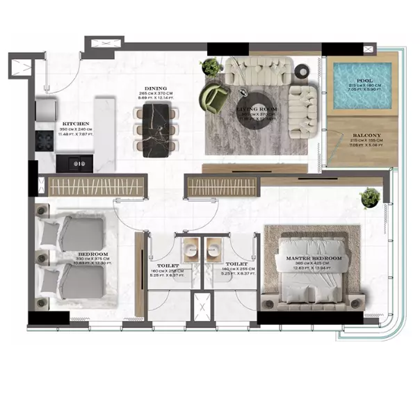 Lazord by LAPIS floor plan 2-спальн. · 953 sqft