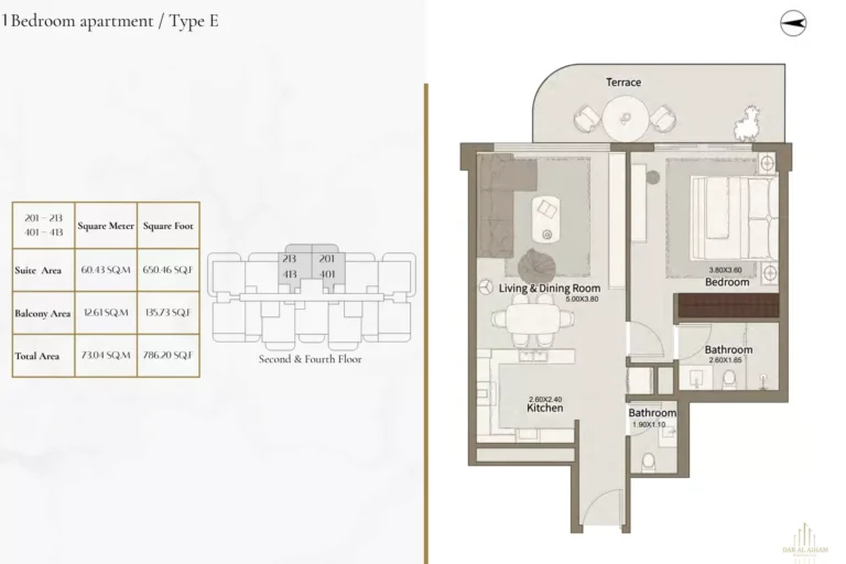 Dar Al Aiham One floor plan 1 BR · 786 sqft