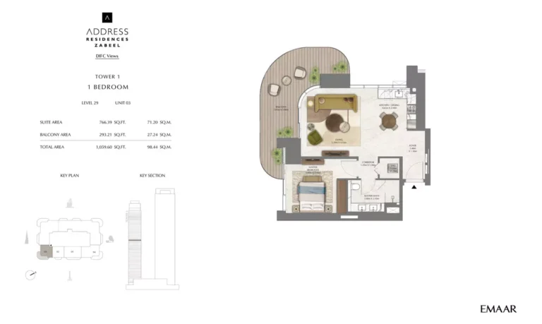 Address Residences Zabeel floor plan 1-спальн. · 1059 sqft