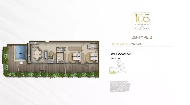 105 Residences by Kamdar floor plan 2-спальн. · 1897 sqft