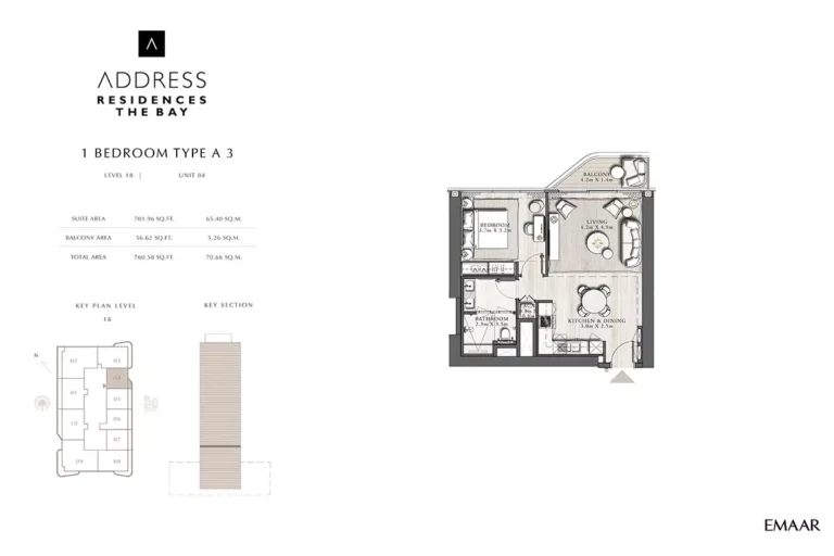 Address Residences The Bay floor plan 1-спальн. · 760 sqft