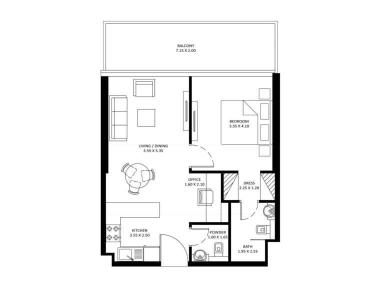 Diamondz by Danube floor plan 1-спальн. · 746 sqft