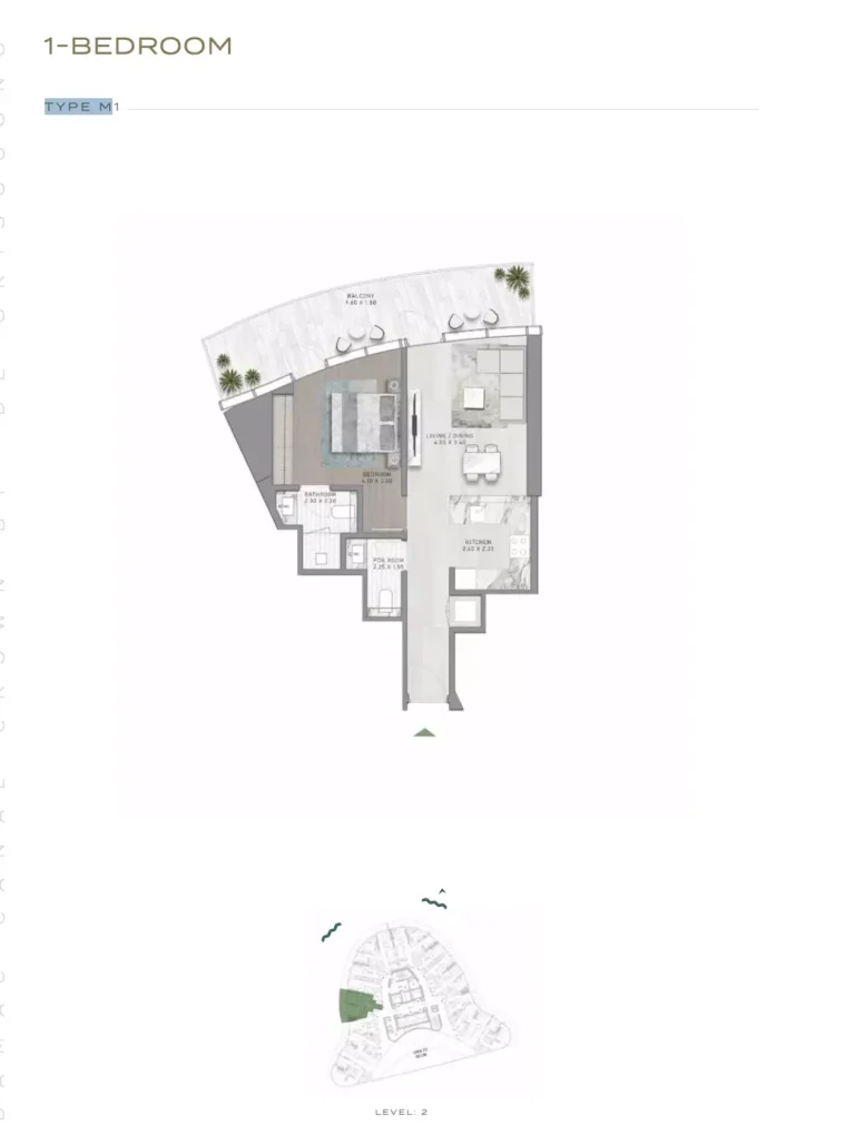Canal Crown floor plan 1 BR