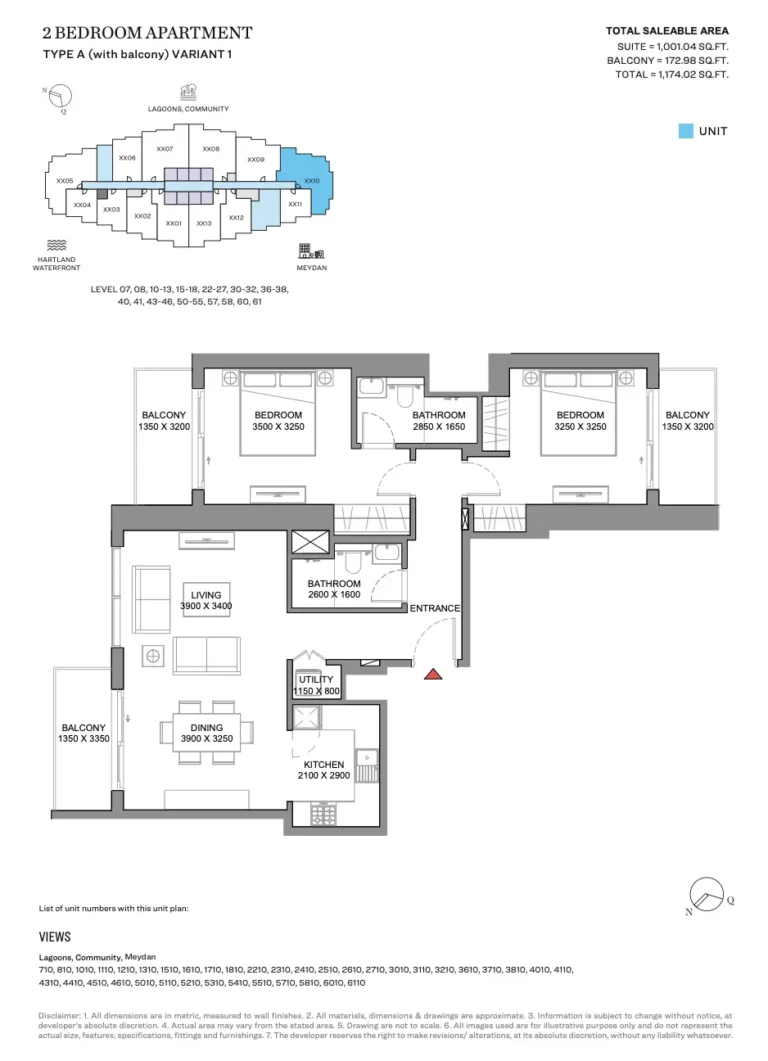 350 Riverside Crescent floor plan 2 BR · 1174 sqft