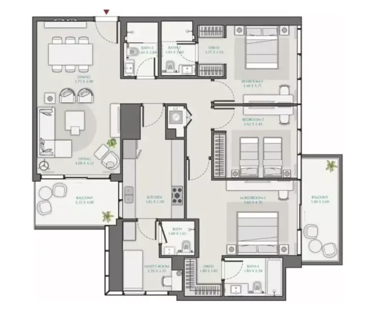 Avenue Park Towers floor plan 3-спальн. · 1525 sqft