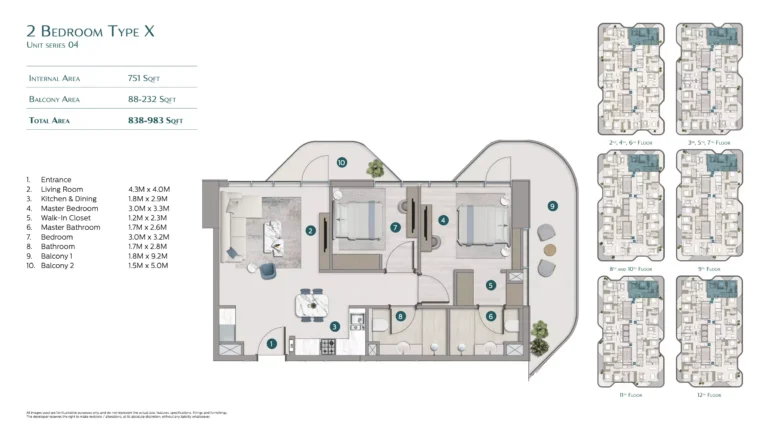 Flora Shore floor plan 2 BR · 838 sqft
