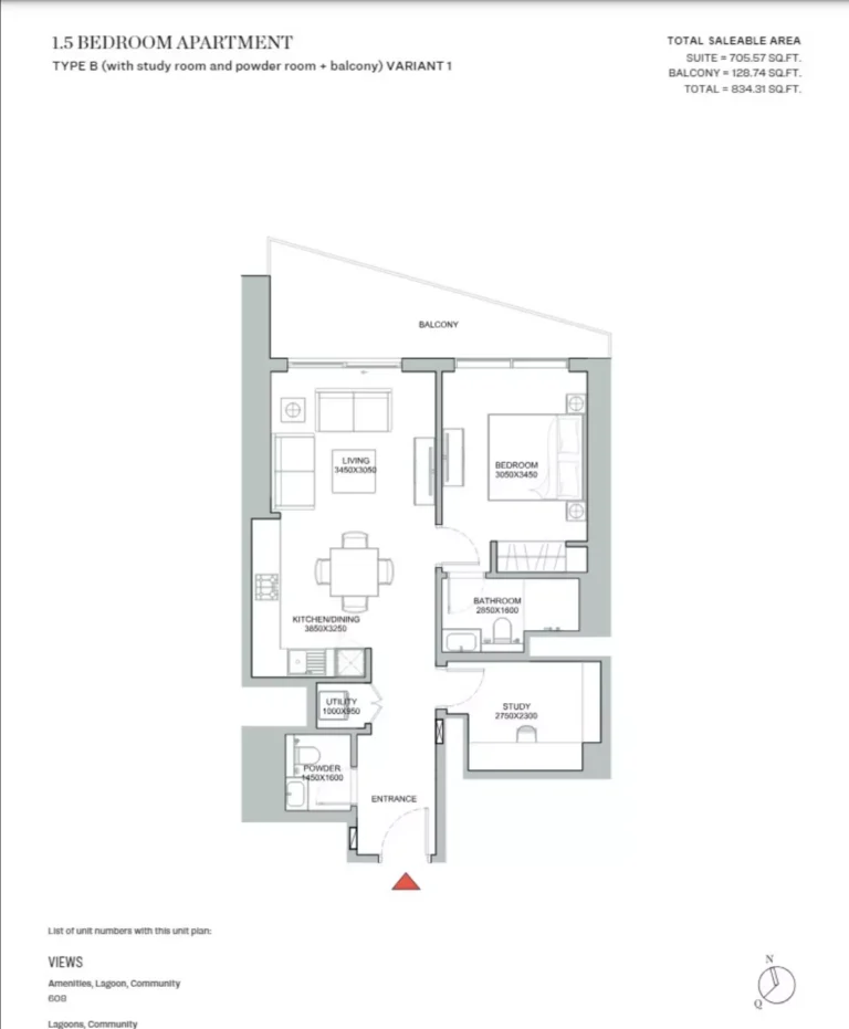 320 Riverside Crescent floor plan 1-спальн. · 834 sqft