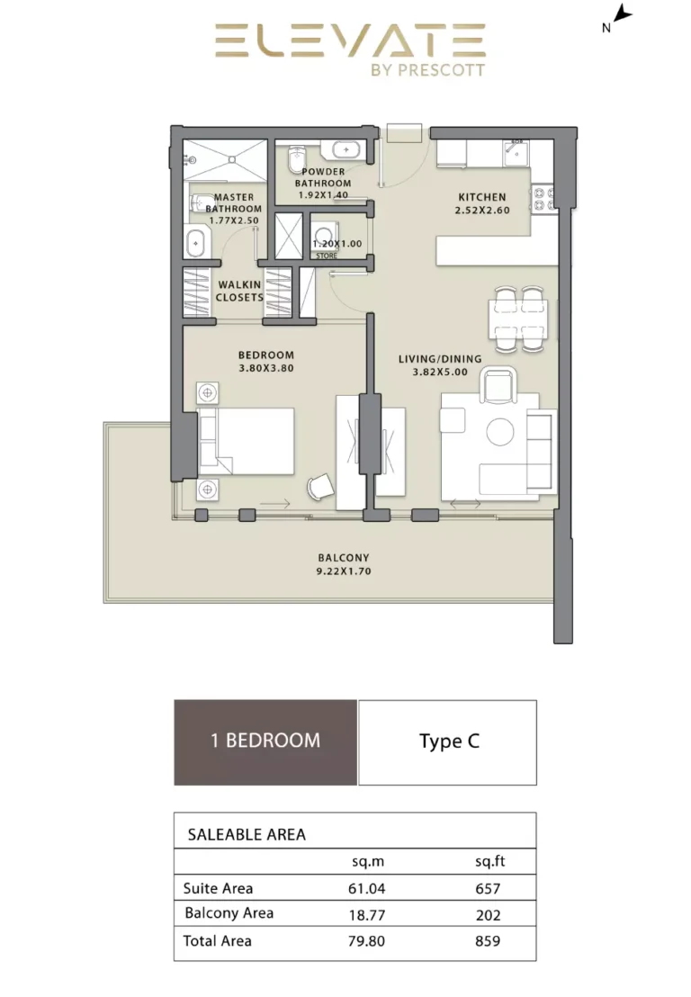 Elevate by Prescott floor plan 1-спальн. · 859 sqft
