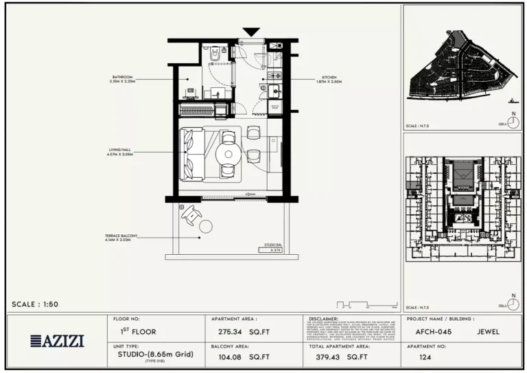 Azizi Jewel floor plan Студия · 379 sqft