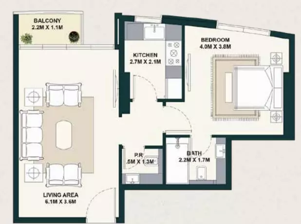 Exotica by Al Marina floor plan 1 BR · 639 sqft