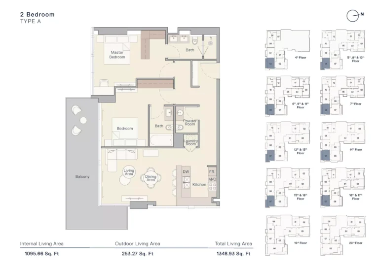 The Crestmark floor plan 2-спальн. · 1095 sqft