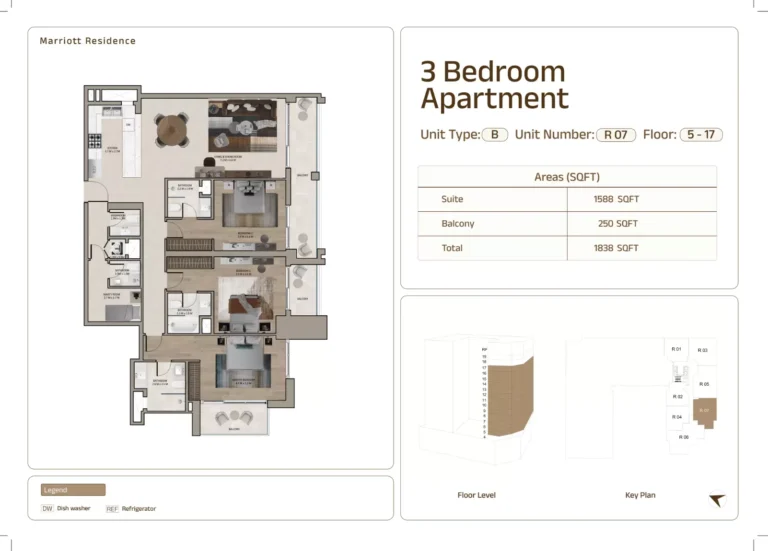 Marriott Residences Sheikh Zayed Road floor plan 3 BR · 1838 sqft