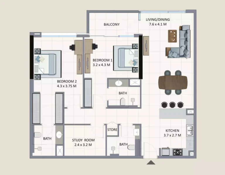 Riviera Chalet floor plan 2 BR · 1463 sqft