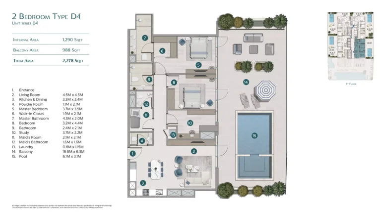 Flora Shore floor plan 2 BR · 2278 sqft