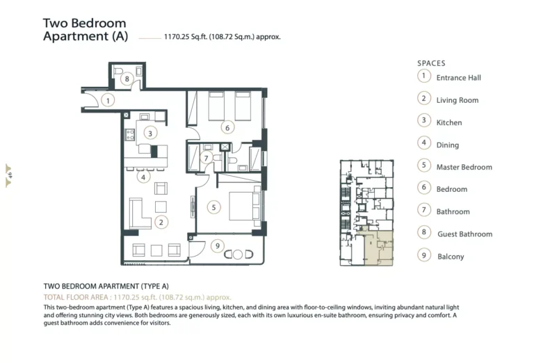 Whitestone Residence floor plan 2 BR · 1170 sqft