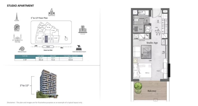 Saray Prime Residence floor plan Студия · 416 sqft