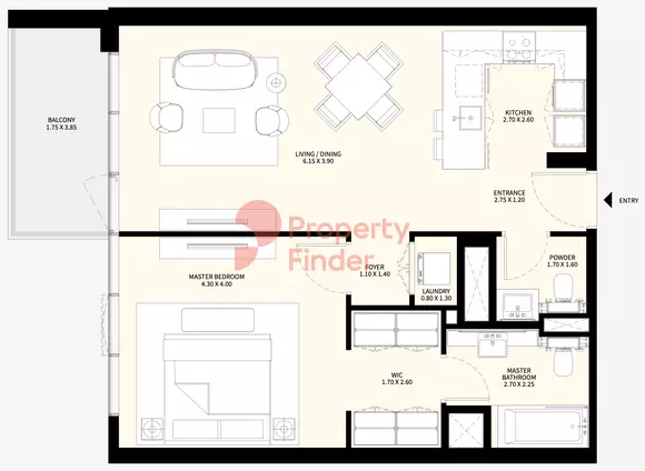 Naya at District One floor plan 1-спальн. · 877 sqft