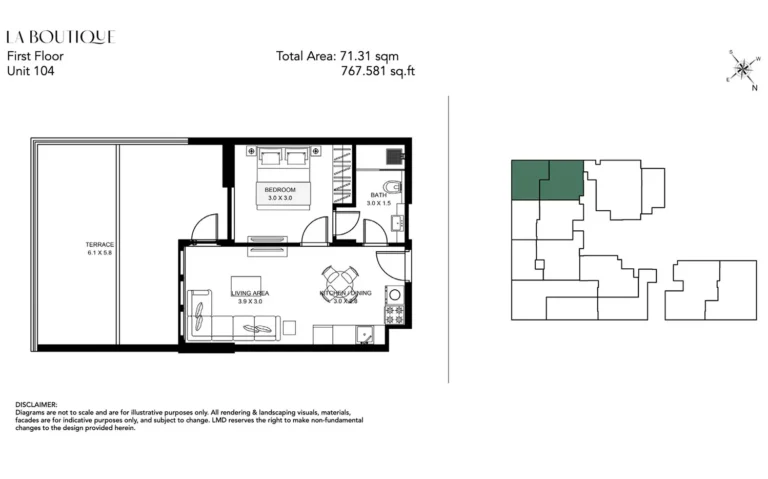 La Boutique by LMD floor plan 1-спальн. · 767 sqft