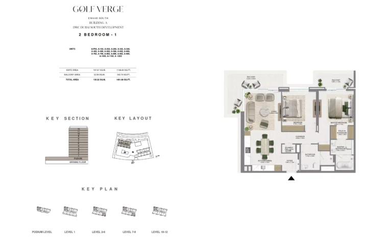 Golf Verge floor plan 2-спальн. · 1402 sqft
