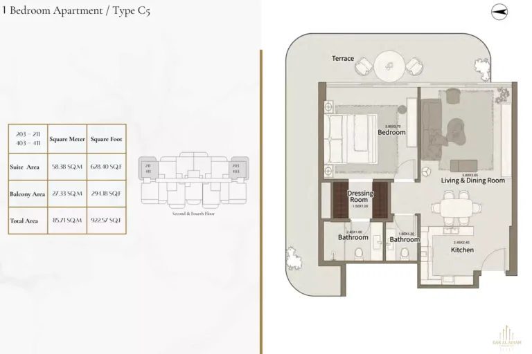 Dar Al Aiham One floor plan 1 BR · 922 sqft