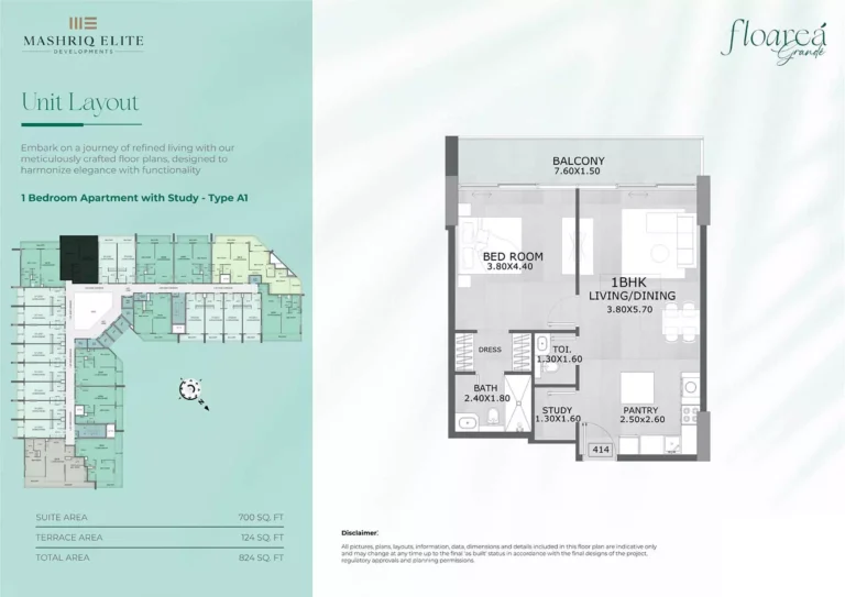 Floarea Grande floor plan 1 BR · 824 sqft
