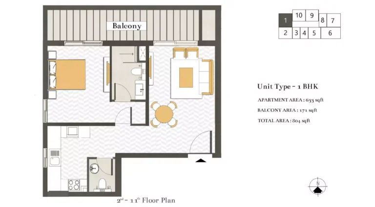 Ashwood Residences floor plan 1 BR · 804 sqft