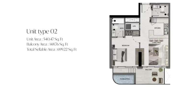 Avana Residences floor plan 1 BR · 699 sqft