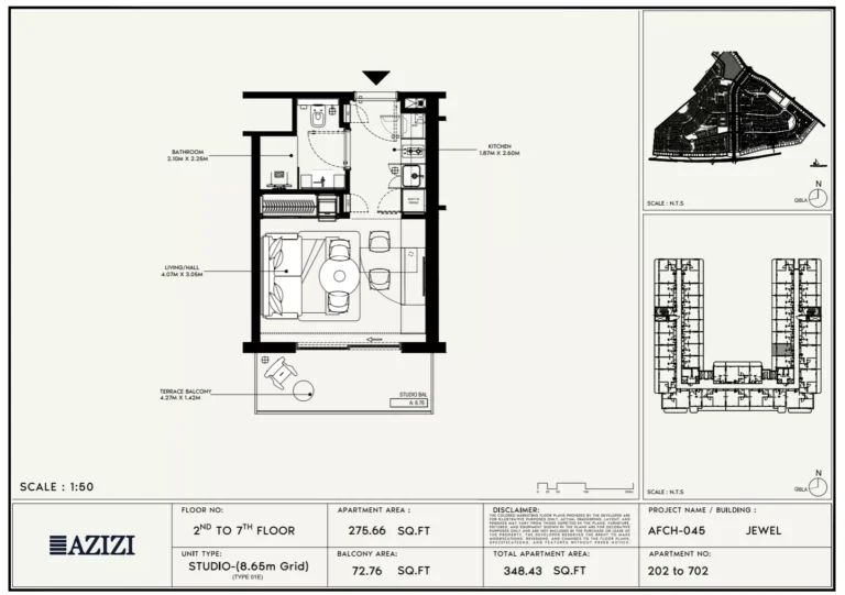 Azizi Jewel floor plan Студия · 348 sqft