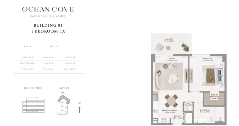 Ocean Cove floor plan 1 BR · 835 sqft