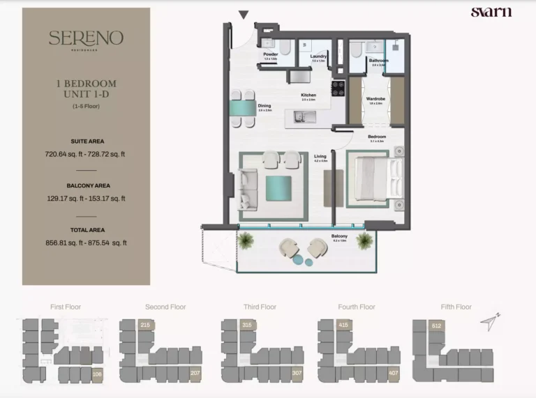 Sereno Residences floor plan 1 BR · 875 sqft