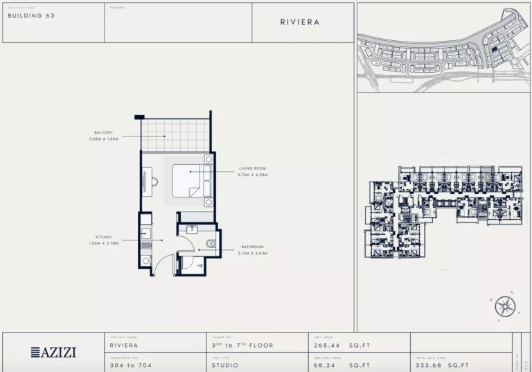 Azizi Riviera 63 floor plan Студия · 333 sqft