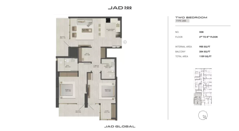 JAD 288 floor plan 2 BR · 1159 sqft
