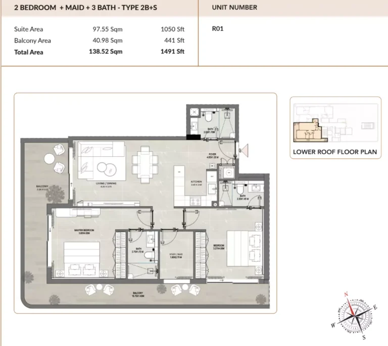ENSO Amber floor plan 2-спальн. · 1491 sqft
