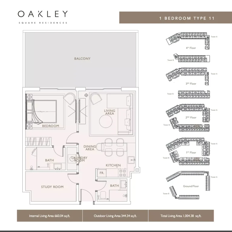 Oakley Square Residences floor plan 1 BR · 1004 sqft