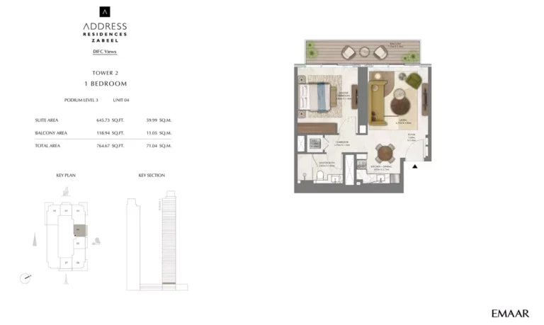 Address Residences Zabeel floor plan 1-спальн. · 764 sqft