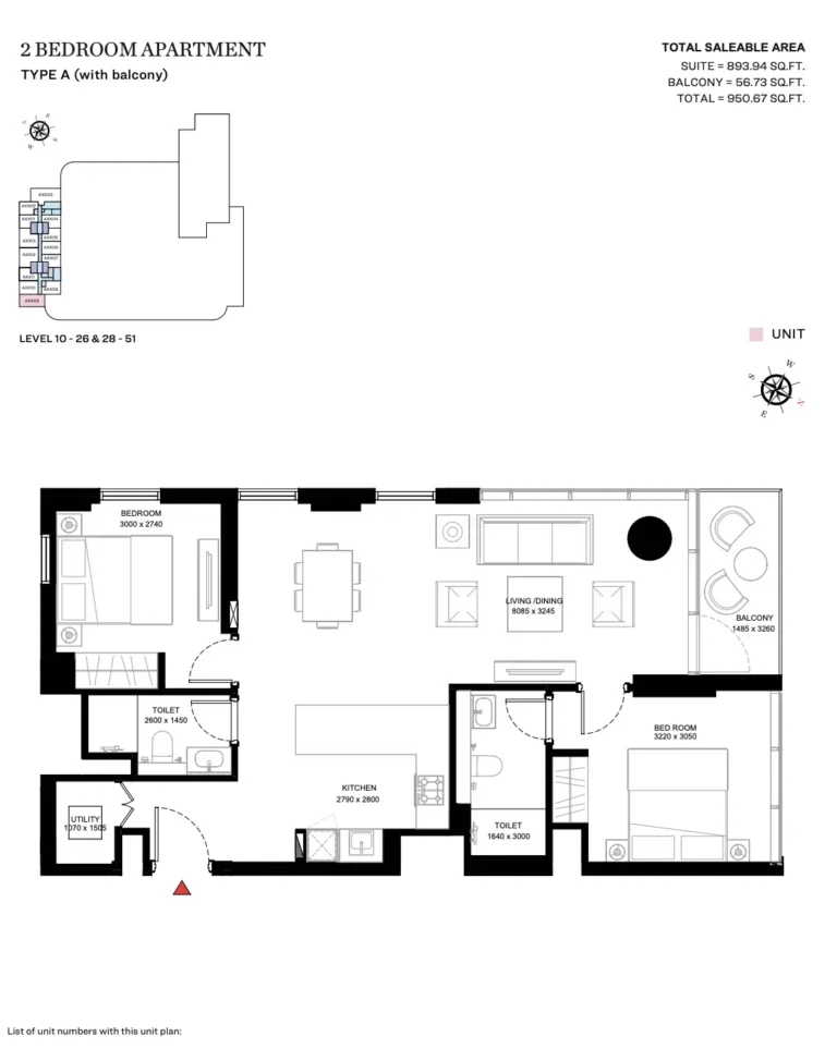 Sobha Creek Vistas Heights floor plan 2 BR · 950 sqft