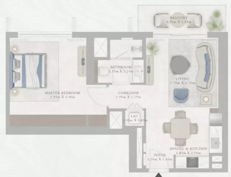 Marina Views floor plan 1-спальн. · 742 кв. фут