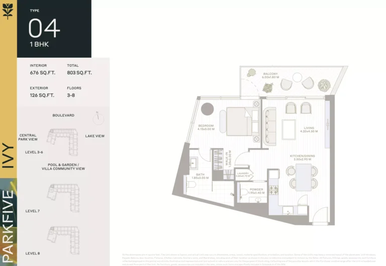 Ivy at Park Five floor plan 1-спальн. · 803 sqft