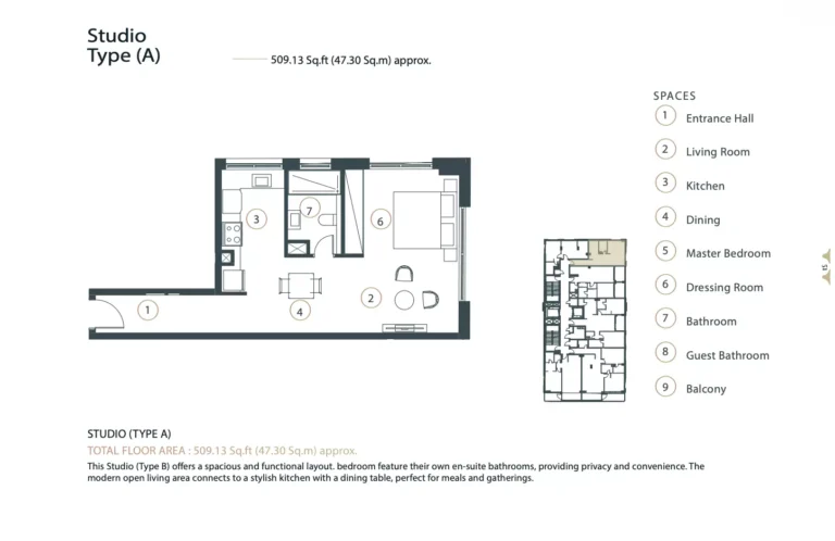 Whitestone Residence floor plan Studio · 509 sqft
