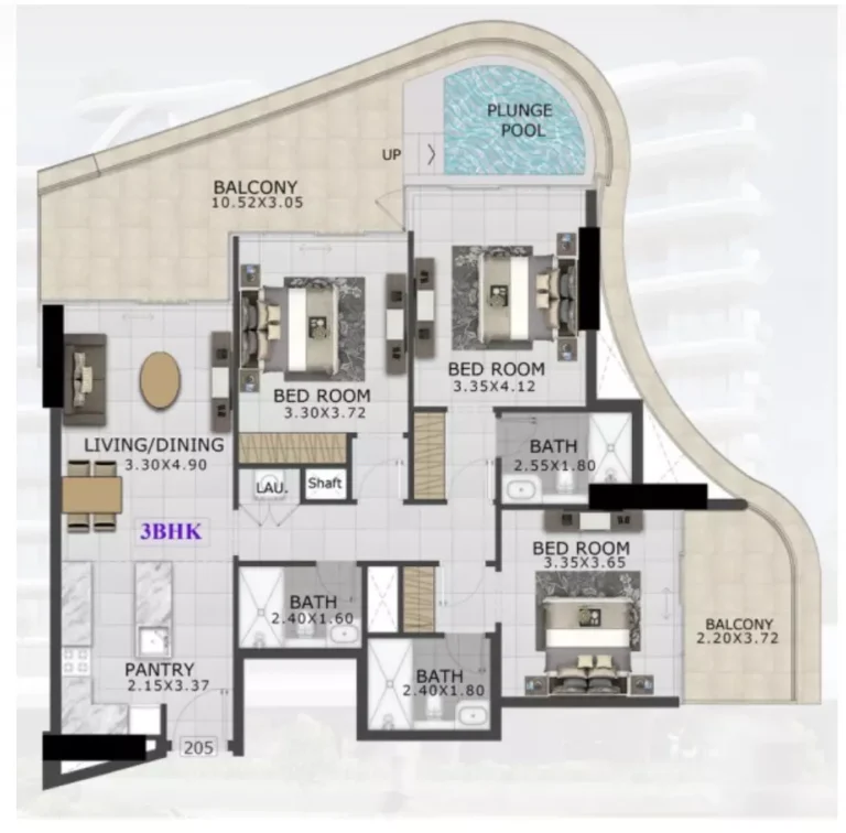 48 Parkside floor plan 3-спальн. · 1508 sqft