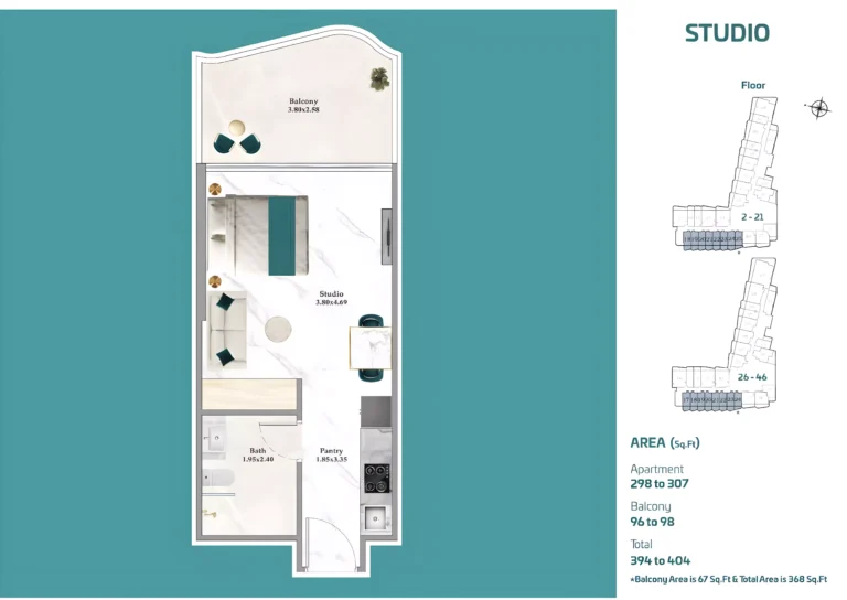 Breez by Danube floor plan 1-спальн. · 394 sqft