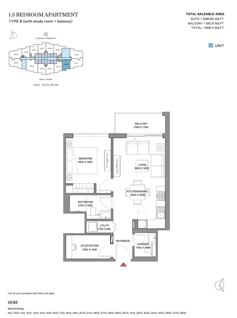 310 Riverside Crescent floor plan 1-спальн. · 658 sqft