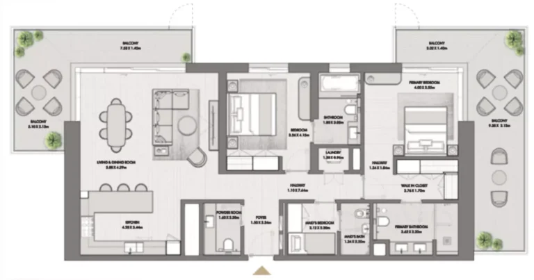 Riwa floor plan 2-спальн. · 1988 sqft