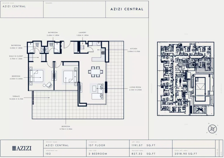 Azizi Central floor plan 2-спальн. · 2018 sqft