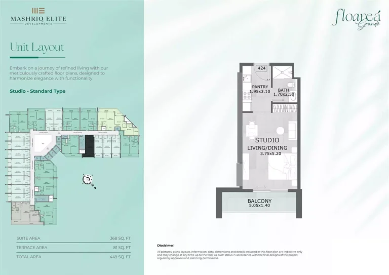 Floarea Grande floor plan Studio · 449 sqft