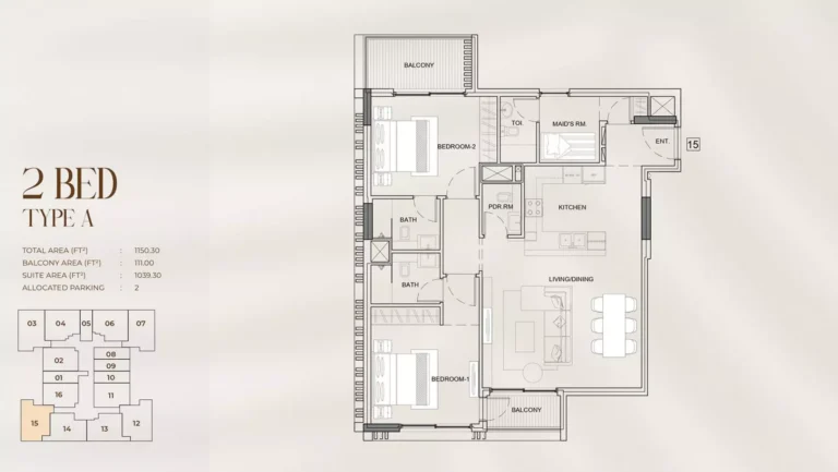 Myra Residences floor plan 2 BR · 1150 sqft