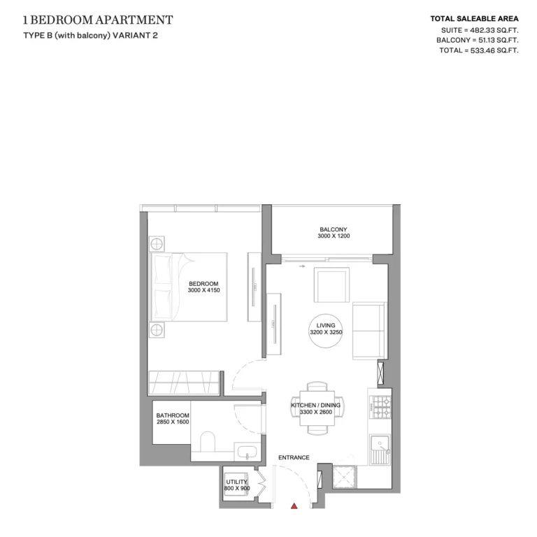 Skyvue Solair floor plan 1 BR · 533 sqft