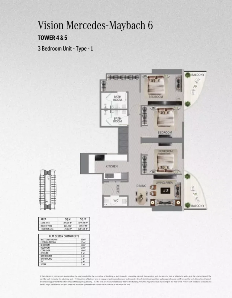 Maybach 6 floor plan 3-спальн. · 1248 sqft