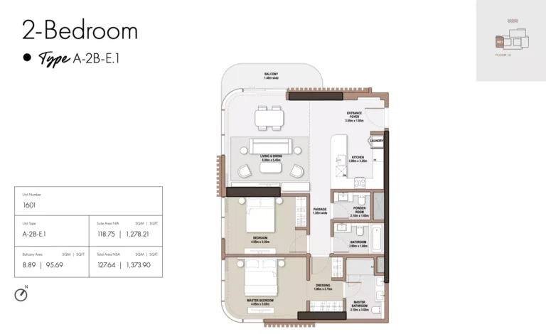 The Edit at D3 floor plan 2-спальн. · 1373 кв. фут