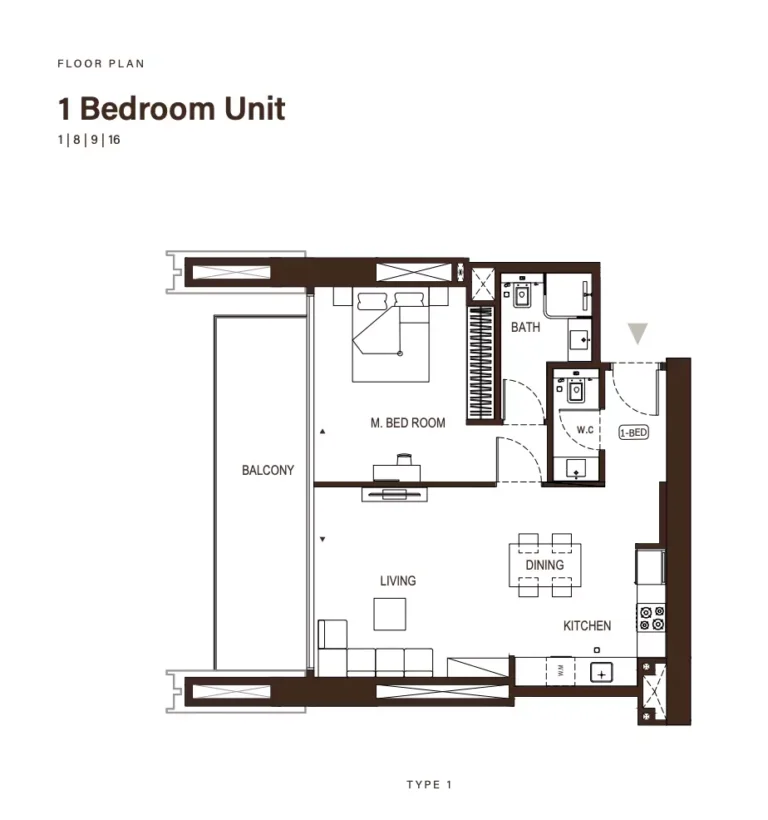 Binghatti Apex floor plan 1-спальн.